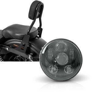 Set: Sissybar für Harley Street Bob 09-17/LR Fast Driver-S schwarz + Hauptscheinwerfer LED 5,75 Zoll für Harley Dyna Street Bob 06-17_1
