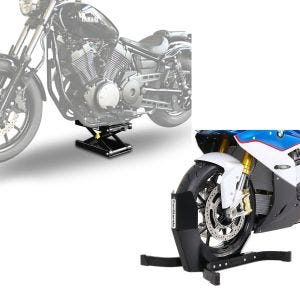 Set: Hebebühne Mid-Lift M Motorradheber für Harley und Chopper bis 500 kg + Motorradwippe Easy-Plus Motorradständer bis 21 Zoll schwarz-matt_1