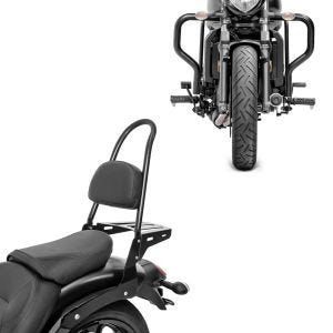 Sett: Sissy bar Kawasaki Vulcan S / Café 15-24 Rider-L inkl. bagasjeholder + crash bar som passer til Kawasaki Vulcan S / Cafe 15-24 motorvakt
