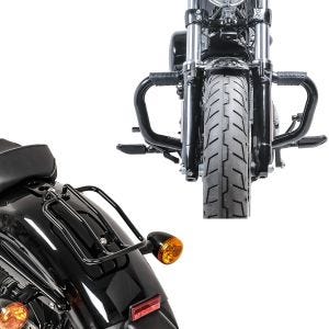 Sett: Crash bar Moustache II egnet for Harley Davidson Sportster 1200 Iron 18-20 crash bar svart Craftride + Bagasjehylle egnet for Harley Davidson Sportster 04-20 Solo Rack Craftride svart