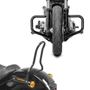 Sett: Motorsykkel crash bar Craftride Moustache egnet for Harley Davidson Softail 18-24 i svart + Sissy bar egnet for Harley Davidson Softail 18-24 Craftride Tampa S svart