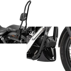 Set: Sissybar für Harley Street Bob 09-17/LR Fast Rider-XL Gepäckträger + Bugspoiler für Harley Davidson Dyna Street Bob 06-17_1