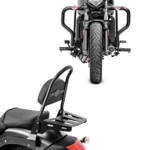 Sett: Sissy bar Kawasaki Vulcan S / Café 15-24 Rider-XL inkl. bagasjeholder + crash bar som passer til Kawasaki Vulcan S / Cafe 15-24 motorvakt