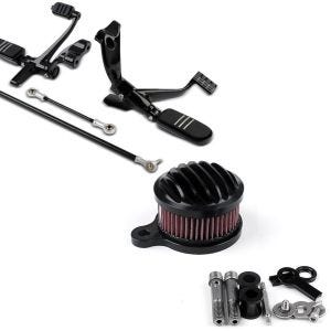 Sett: Motorsykkel fremre fotstøttesystem egnet for Harley Davidson Sportster 04-13 Craftride i svart + luftfilterstripe egnet for Harley Davidson Sportster 883 Iron 09-16 Craftride