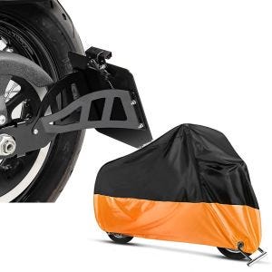 Sett: Sideskiltholder egnet for Harley Davidson Dyna Street Bob 06-17 CRB Craftride svart + presenning for chopper / custom sykler DH1601 Craftride XXL i svart-oransje
