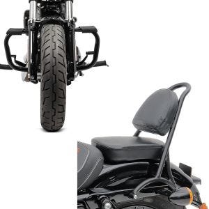 Set: Sturzbügel Harley Sportster 04-20 Mustache in schwarz + Sissybar für Harley Davidson Sportster 04-20 RPS schwarz_1
