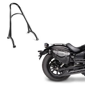 Set: Sissybar Harley Sportster 04-20 Rider-XS schwarz + Satteltasche rechts Arizona 3Ltr Seitentasche für Chopper schwarz_1