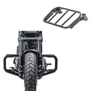 Sett: Crash bar Moustache II egnet for Harley Davidson Softail Fat Bob 114 18-24 svart + Bagasjehylle for sissy bar egnet for Harley Davidson Fat Bob / 114 18-24 svart Craftride