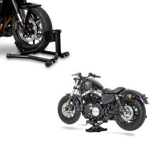 Set: Motorradwippe Easy Classic Motorradständer 16-19 Zoll schwarz + Hebebühne Mini-Lift Scherenheber bis 500kg in schwarz_1