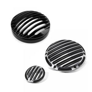 Set: Scheinwerfer Grill Harley Sportster 04-20 in schwarz + Kupplungsdeckel + Zündungsdeckel Stripe für Harley Sportster 04-20_1