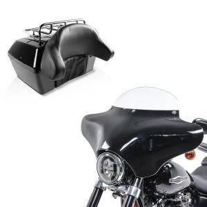 Set: Batwing Verkleidung mit Windschild M für Chopper und Bobber BW8 -klar + Topcase Missouri 43Ltr für Chopper abschließbar schwarz_1