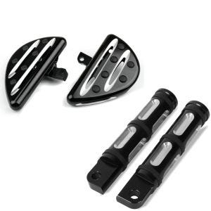 Sett: driver-pillion løpebrett egnet for Harley Davidson Craftride Stripe Mini svart + fører-pillion fotstøtter egnet for Harley Davidson Craftride FP5 svart