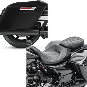 Sett: sidevesker egnet for Harley Davidson Street Glide 14-22 Craftride Stretched SC2 umalt + sete egnet for Harley Davidson Touring 09-23 komfortsete Craftride CV svart