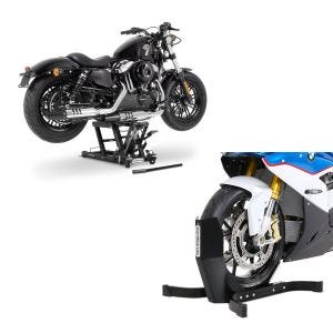 Set: Hebebühne Mid-Lift L Motorradheber für Harley und Chopper bis 680 kg + Motorradwippe Easy-Plus Motorradständer bis 21 Zoll schwarz-matt_1