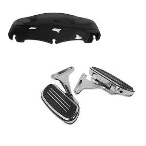 Set: Sozius Trittbretter Harley Touring 93-21 CF2 mit Halter chrom + Windschild 7" für Harley Street Glide 14-20 schwarz_1