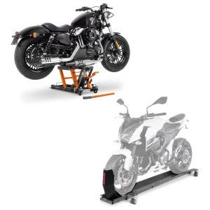Set: Rangierschiene mit Wippe Smart Mover bis 450 kg in grau + Hebebühne Mid-Lift L Motorradheber für Harley und Chopper bis 680kg_1