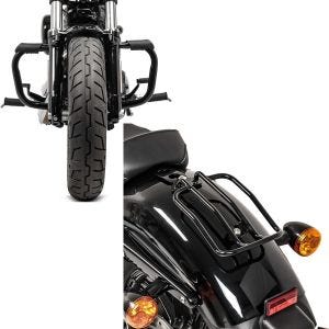 Set: Sturzbügel Harley Sportster 04-20 Mustache in schwarz + Gepäckträger für Harley Sportster 04-20 Solo Rack schwarz_1