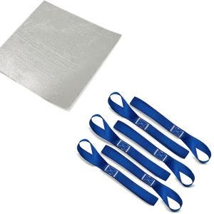 Sett: selvklebende varmebeskyttelsesfilm for varmebeskyttelse 50x50cm + surringsløkker egnet for spennstropper, megapakke med 6 stk blå