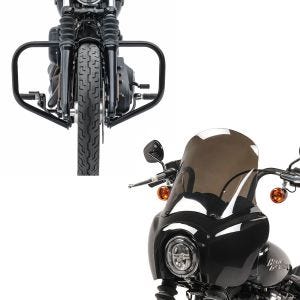 Sett: lampe maske MG5 egnet for Harley Davidson Softail Street Bob 18-24 lampe fairing røyk grå Craftride + crash bar egnet for Harley Davidson Softail 18-24 motor vakt HB4 svart Craftride