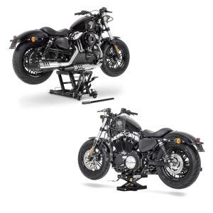 Set: Hebebühne Mid-Lift L Motorradheber für Harley und Chopper bis 680 kg + Hebebühne Mini-Lift Scherenheber bis 500kg in schwarz_1