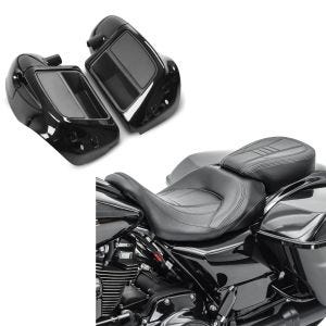 Sett: Sete egnet for Harley Davidson Touring 09-24 Komfortsete Craftride CV svart + benskjold egnet for Harley Davidson Touring-modeller 14-24 Craftride ventilert svart