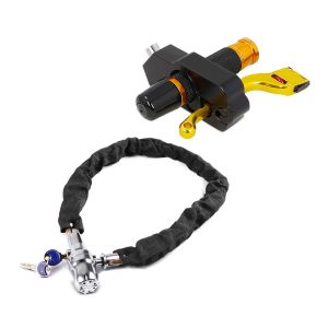 Set: Alarm Kettenschloss CA1, 1m-8mm + Bremshebelschloss 22 mm Lenker Griffschloss 9x4 cm BS-Motoparts Alu_1