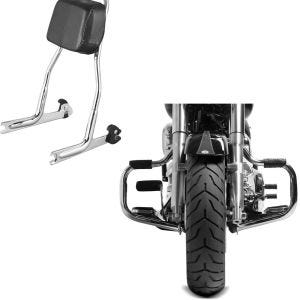 Sett: Sissy bar egnet for Harley Davidson Softail Deluxe 05-17 Craftride Fast Rider-XS krom + crash bar egnet for Harley Davidson Softail Deluxe 2005-2017 Craftride Moustache krom