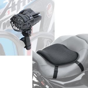 Set: LED Zusatzscheinwerfer mit Sturzbügel Halter und Schutzgitter SX22 + Gel Sitzkissen L Komfortkissen universal in schwarz_1