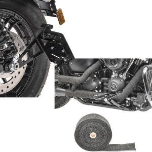 Set: Kennzeichenhalter seitlich M für Harley Sportster 04-20 schwarz + Hitzeschutzband Auspuffband schwarz 10m_1