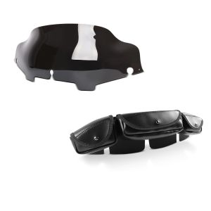 Set: Windschild Tasche für Harley Davidson Touring 1996-2013 + Windschild Wave 6" für Harley- Electra-Street Glide 96-13 dunkel_1