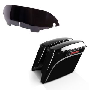 Set: Seitenkoffer Set Harley Touring 94-13 Stretched 35Ltr Black Latch + Windschild 4,5" für Harley- Electra-Street Glide 96-13 schwarz_1