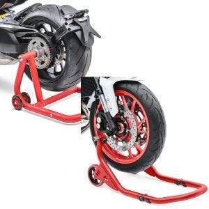 Sett: Enkelarmsstativ Ducati Panigale V2 20-24 arbeidsstativ Single-One rød + arbeidsstativ forhjul FR egnet for Ducati Panigale R / V2