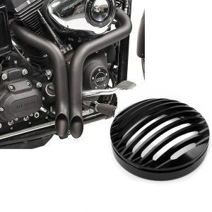 Set: Auspuff Drag Pipe Endschalldämpfer Harley Sportster Dyna Softail + Scheinwerfer Grill Harley Sportster 04-20 in schwarz_1