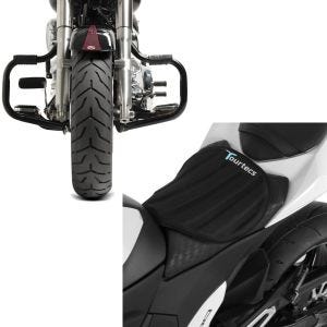 Sett: crash bar egnet for Harley Davidson Softail 2000-2017 Craftride Moustache svart + motorsykkel gel setepute Tourtecs neopren L gel pute setetrekk i svart