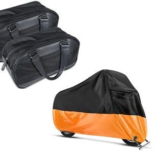 Set: Koffer Innentaschen für Honda Goldwing 1800 18-20 Seitenkoffer Taschen + Abdeckplane XXXXL Abdeckhaube in schwarz-orange_1