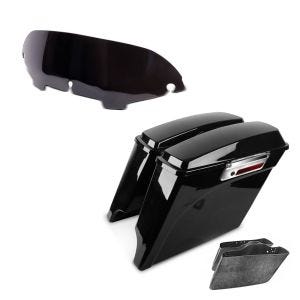 Sett: Strukket sidevesker egnet for Harley Davidson Touring 94-13 med svart innerfôr Craftride + frontrute 4,5" egnet for Harley Davidson Electra-Street Glide 96-13 svart Craftride