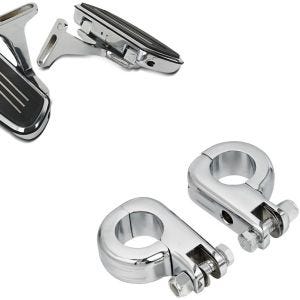 Set: Sozius Trittbretter Harley Touring 93-21 CF2 mit Halter chrom + Fussrasten-Halter HF1 für Sturzbügel 32mm chrom_1