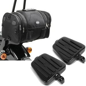 Set: Hecktasche RB1 Gepäckrolle 24-30Ltr für Chopper Cruiser + Trittbretter Fahrer-Sozius für Harley-Davidson MT1 schwarz_1