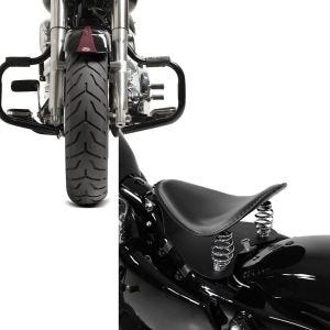 Set: Sturzbügel für Harley Softail 2000-2017 Mustache schwarz + Bobber Solositz mit Grundplatte in schwarz_1