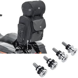 Set: Sissybar Tasche SXL Hecktasche mit Gepäckrolle in schwarz + Anbausatz Docking Hardware Kit für Harley Softail Sport Glide 18-21_1