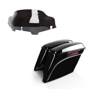 Set: Seitenkoffer Set Harley Touring 94-13 Stretched 35Ltr Black Latch + Windschild Wave 6" für Harley- Electra-Street Glide 96-13 dunkel_1