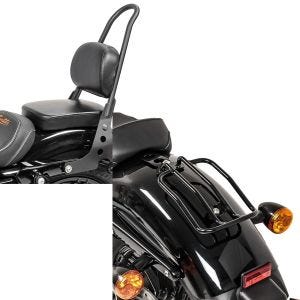 Set: Sissybar Harley Sportster 04-20 Fast Rider-M schwarz + Gepäckträger für Harley Sportster 04-20 Solo Rack schwarz_1