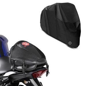 Sett: Race tail bag egnet for pillion sete i sort + XL presenning trekk i svart