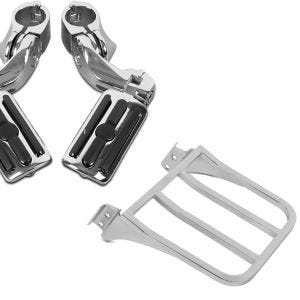 Set: Sturzbügel Fußrasten CF3S für 32mm in chrom + Gepäckträger für Harley Heritage Softail Classic 88-05 chrom_1