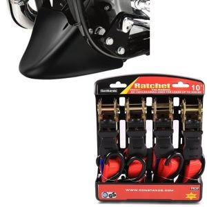 Set: Bugspoiler Harley Sportster 04-20 in schwarz + Spanngurt Set mit Ratsche und Haken inkl 4x Zurrschlaufe in rot_1