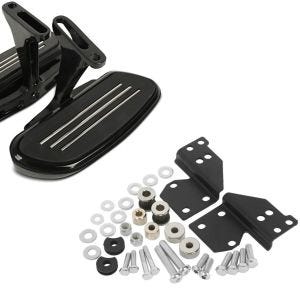 Set: Sozius Trittbretter Harley Touring 93-21 CF2 mit Halter schwarz + Anbausatz Docking Hardware Kit für Harley Touring 97-08_1
