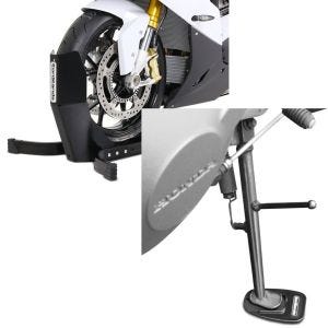 Set: Motorradwippe Easy-Plus Motorradständer bis 21 Zoll schwarz-matt + Seitenständer Unterlage Ständerunterlage Schwarz_1