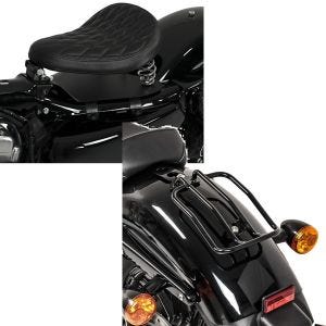 Set: Solo Federsattel mit Grundplatte SG11 schwarz + Gepäckträger für Harley Sportster 04-20 Solo Rack schwarz_1