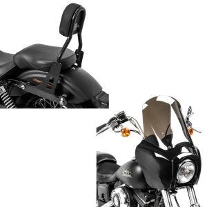 Set: Sissybar für Harley Street Bob 09-17/LR Fast Driver-S schwarz + Frontverkleidung für Harley Dyna Low Rider / Street Bob MG5 Scheibe_1