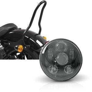 Set: Sissybar für Harley Sportster 883 Iron 09-20 Tampa S schwarz + Hauptscheinwerfer LED 5,75 Zoll für Harley Sportster 883 Iron 09-20_1